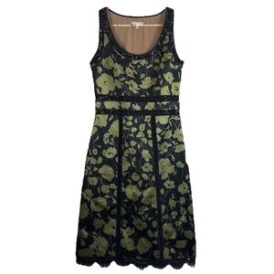 Michael Kors Collection Italy Silk Blend Floral Lace Dress Black Green Size 8